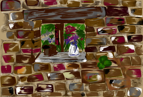Flowers on Brick Wall